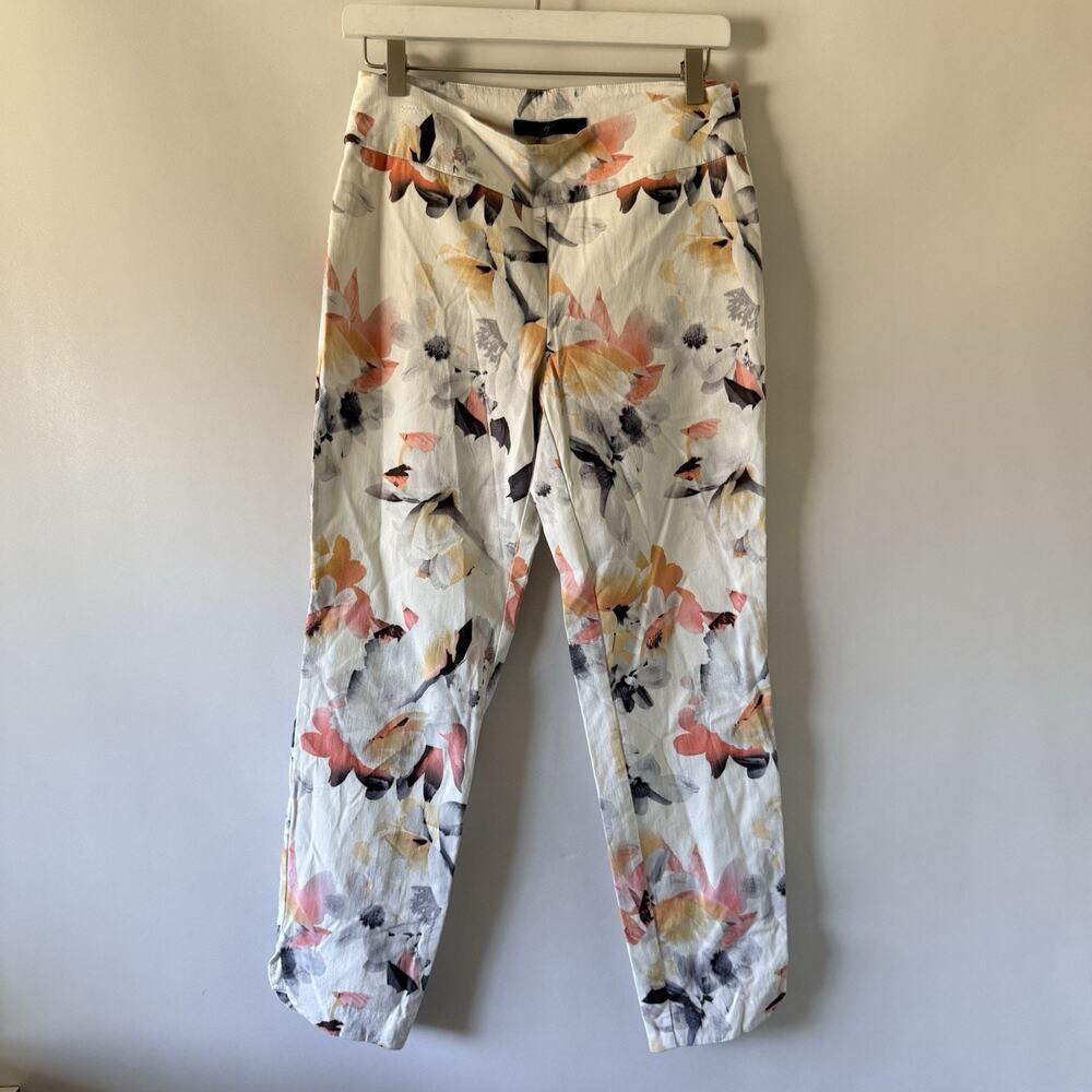 UP! Women’s Floral Pull On Pants Size 8 Stretch Ankle Slim Leg Rayon Blend